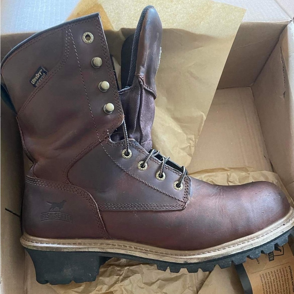 Irish Setter steel toe logger boots.